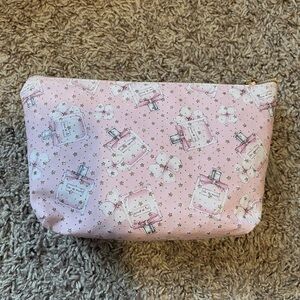 Pink Cosmetic Pouch with Perfume Bottle Print